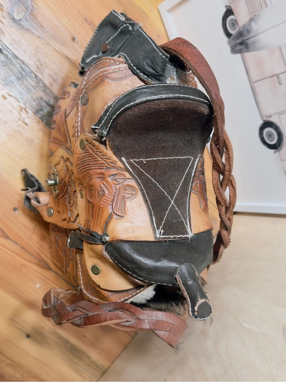 Vintage Handcrafted Tooled Leather Saddle Bag - Brown